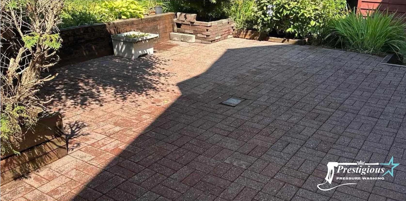 The same patio after weed and moss removal and re-sanding